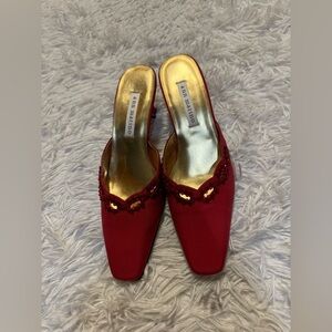 Ann Marino Cherry Red Satin Mules Slides